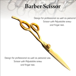 Ciseaux de barbier de haute qualité en acier inoxydable plaqué or, pour droitiers, non pliables, lame tranchante, pointe pour salon de beauté - Personnalisé - Product Image 6