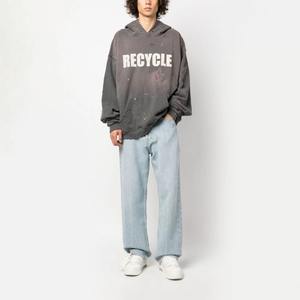 Sudaderas con capucha desgastadas de gran tamaño personalizadas de estilo callejero Sudaderas con capucha desgastadas de hombre de invierno a granel lisas en blanco - Product Image 2