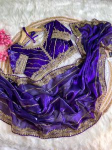 Sari de seda suave y pura de diseñador, hermosa secuencia de bordado, borde de trabajo para bodas indias pakistaníes, fiestas, ropa India - Product Image 3