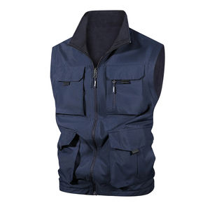 <b>Men</b> <b>Vest</b> Jacket Utility Multi Pocket Cotton Polyester Canvas <b>Vest</b> with inner <b>fleece</b> Breathable High Quantity OEM Sleeveless - Product Image 1