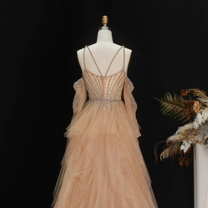 Robe de bal de luxe Jancember LSZ123 Champagne 2026, robe de soirée scintillante avec cape, lourdement ornée de strass - Product Image 6
