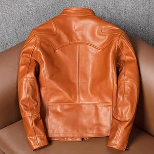 Chaqueta de Motociclista para Hombre, de Cuero Genuino y Lona, Estilo Urbano, Ajustada, con Cierre, Cuello Alto, Resistente al Viento, para Invierno - Product Image 2