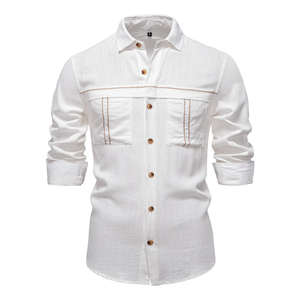 Camisa Casual de Manga Larga para Hombre, 100% Algodón Satinado, Color Sólido, Diseño con Bolsillo, Colección Primavera Verano 2026, Gran Venta - Product Image 2