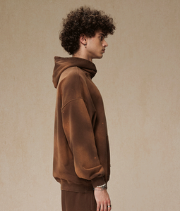 Nueva versión para hombre 450g sólido de gran tamaño lavado 100% algodón Sudadera con capucha Jersey desgastado sin cordón teñido en aerosol - Product Image 4