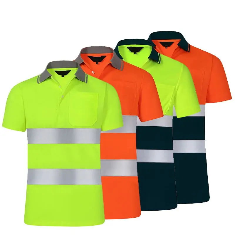 Neuestes Design Zweifarbige Sicherheits polos hirts Polos hirts Hi-Vis Reflektierende Hemden mit Taschen für Männer
