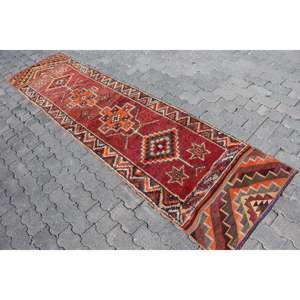 Turkish 2.5x10.2 ft Rug, <b>Runner</b> Vintage Rug, <b>Red</b> Solid Wool Rug - Product Image 2