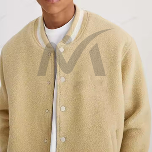 2025 veste universitaire de couleur Beige unie de haute qualité pour hommes logo personnalisé 100% tissu Sherpa coupe ample veste universitaire respirante - Product Image 5