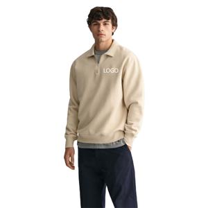 Sudadera Beige de Cuello Alto con Cierre de Cremallera para Hombre, Personalizable con Logotipo, Manga Larga, Estilo Casual Urbano, Venta al Por Mayor OEM ODM - Product Image 1