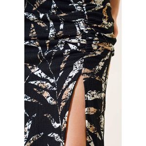 กระโปรงจับจีบผ้าลินินระบายอากาศได้ดีกระโปรงหนังคอตตอนลินินลายเปลือกไม้ดีไซน์แบบผ่าทรงดินสอแนวจับจีบ - Product Image 3