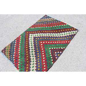 Tapis turc à accents turcs de 3,2 x 5 pieds, tapis en laine à carreaux vintage rouge et vert - Product Image 2