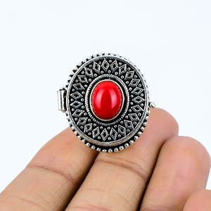 Anillos de Moda con Incrustaciones de Coral Rojo Natural, Elegantes Anillos de Aleación de Acero Inoxidable, Regalo para Ocasiones Especiales - Product Image 1