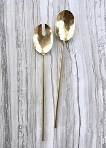 ชุดเซิร์ฟสลัดทองเหลืองทำมือพร้อมที่จับหวายตกแต่งชุดเสริฟช้อนและส้อมดีไซน์ทันสมัยล่าสุด - Product Image 6