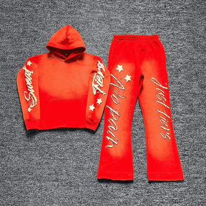 Custom High Quality Acid Wash <b>Vintage</b> Flared Sweatsuit Set 100% Cotton Distressed <b>Tracksuit</b> with Hoodie for Winter - Product Image 1