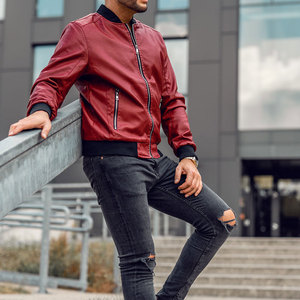 Blouson bomber léger coupe-vent respirant imperméable en PU pour homme, col montant, ourlet élastique, aspect cuir, pour la saison hivernale - Product Image 4