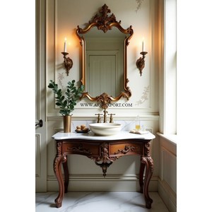 Miroirs décoratifs de beauté, miroir mural suspendu, miroir de chambre à coucher, cadre en bois, grand rond, design personnalisé, moderne pour la maison, élégant - Product Image 5