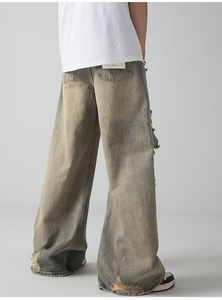 Jeans personnalisés pour hommes, grande taille, style vintage moyen, décontracté, tendance Y2K, jaune boue, délavé, hip-hop, écologique - Product Image 6