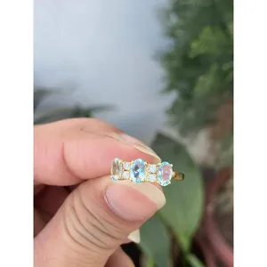 14k Gold Aquamarine Diamond <b>Ring</b> Elegant Jewelry for Women - Product Image 1