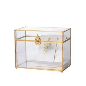 Metal and <b>Glass</b> Jewelry <b>Box</b> Gold Color Cosmetic and Jewelry <b>Box</b> - Product Image 2