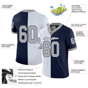 Maillot de football personnalisé en polyester blanc et bleu marine maillot de football américain en maille pour la formation en club - Product Image 5