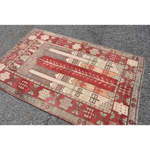 Alfombra clásica de lana rojo Beige 4,1X6,3 pies estilo Kilim área grande alfombras rectangulares turcas respaldo de látex para pasillo 10mm de espesor - Product Image 2