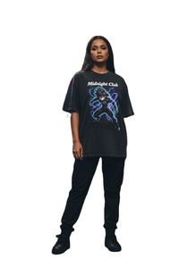 T-shirt noir pour femme, coupe classique, tissu jersey structuré lourd, spandex/polyester, respirant, col rond, manches courtes - Product Image 5