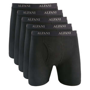 Alfani Men's 5-Pack Mid-Rise <b>Boxer</b> Briefs 100% Cotton Breathable Knitted Fabric Embroidered Logo Sizes XXL & XL <b>Black</b> Color - Product Image 1