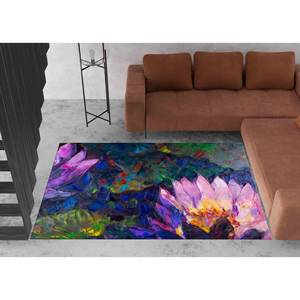 Tapis à motif de lotus : Tapis décoratif floral lavable en machine, tapis doux non tissé - Product Image 4