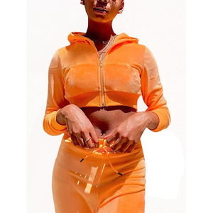 Latest Women's Hot-Selling Breathable Knitted Velvet Sporty Hooded Tracksuit Set Zip <b>Cardigan</b> + Cuffed Pants Soft Skin-Friendly - Product Image 2