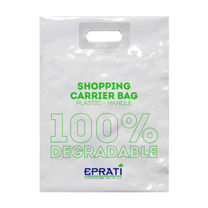 Sacs en plastique biodégradables à poignée découpée renforcée avec logo personnalisé, fabricant turc, vente en gros - Product Image 1