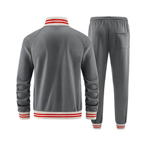 ชุดวอร์มเล่นกีฬาสำหรับผู้ชายเสื้อวอร์มผ้าฟลีซสองชิ้นมีแถบด้านข้างสำหรับฝึกซ้อมและฟิตเนสสีเทา - Product Image 2