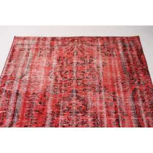 Turkish Vintage <b>Rug</b> 4.8x8 ft (145x245 cm), Red <b>Black</b> Bordered <b>Rug</b> - Product Image 5