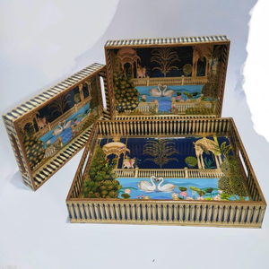 Printed Wooden MDF Serving Tray Shape Rectangle 1 Hand Crafted Wooden Hand Painted <b>Decorative</b> Serving Tray - Product Image 1