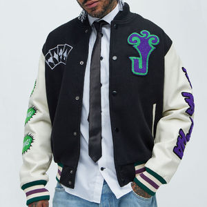 Chaqueta universitaria de estilo callejero para hombre con bordado de chenilla Patrón de letras de béisbol Cuello levantado Servicio OEM - Product Image 5