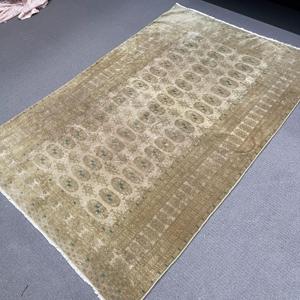 3.9x5.9 ft Rug, Vintage Turkish Rug, <b>Brown</b> <b>Wool</b> Rug - Product Image 5