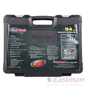 Bộ cờ lê ổ cắm Eastman 1/4 & 1/2 DR 94 món, bộ cờ lê và đầu vặn, thép Chrome Vanadium, tay cầm chắc chắn, kèm hộp BMC E-2301 - Product Image 5