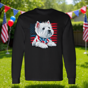 T-shirt à manches longues avec drapeau américain West Highland Terrier, design patriotique du 4 juillet pour chien - Product Image 3
