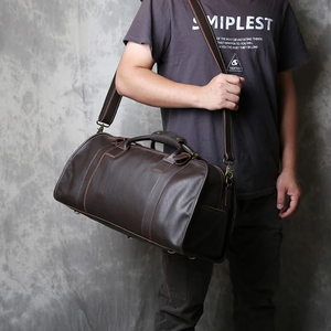 Sac de voyage pliable en cuir véritable léger avec grande capacité et fermeture éclair étanche pour les voyages - Product Image 5