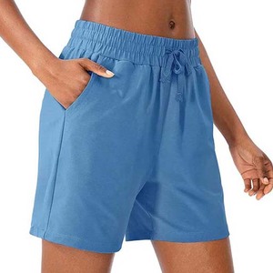 2025 Customized Eco-Friendly Quick Dry Women's High-Waist Gym Fitness Shorts Breathable Cotton Pattern Decoration <b>Drawstring</b> - Product Image 2