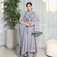 Robe Kaftan Islamique Modeste en Georgette AWAIS HOUSE pour Femme, Perlée à la Main, Légère, Grande Taille, Col Montant, Longue, Manches Longues