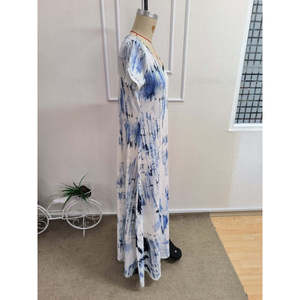 Robe longue Supreme à manches courtes et col en V pour femme, motif imprimé, 37507 - Bleu - Product Image 6