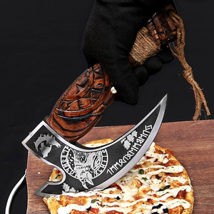 Hache coupe-pizza Viking forgée à la main en acier au carbone trancheuse à bascule couteau de chef couteau de four à pizza Premium coupe-pizza cadeau - Product Image 2