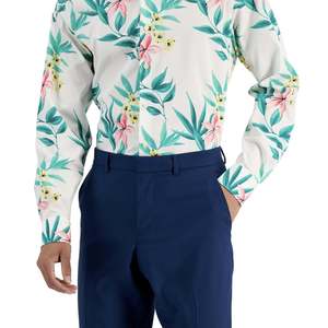 Camicia Casual da Uomo Bar III in Cotone Organico Tropicale, Vestibilità Slim, Bianca/Verde XL, Tessuto Popeline - Product Image 2