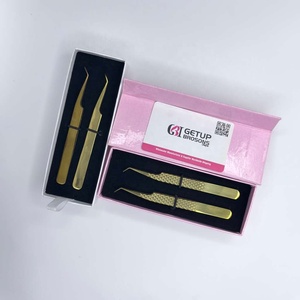 Pince à épiler de précision GETUP BROSONS IMPEX en acier inoxydable de haute qualité, 45 degrés, dorée, anti-magnétique, pour extensions de cils volume russe - Product Image 3