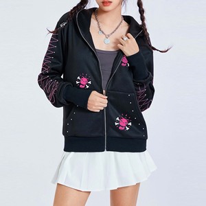 Sweat-shirt à capuche pour femme, streetwear d'hiver, avec logo de crâne en strass sur le devant, 100% coton, de haute qualité - Product Image 1