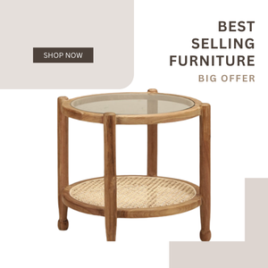 Mesa de centro de madera maciza de teca con vidrio y ratán estilo minimalista moderno de alta calidad exportación directa de fábrica al mejor precio - Product Image 4