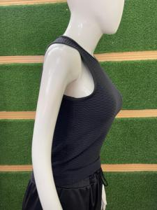 2023 camisetas cortas informales de moda con cuello redondo para mujer, camisetas sin mangas de punto de alta calidad, venta al por mayor - Product Image 4