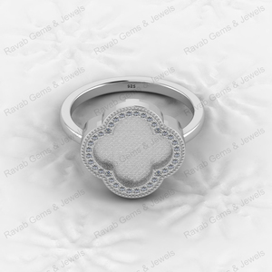 Anillo de Plata de Ley 925 de Alta Calidad con Diseño de Trébol, Base para Gemas, Resina, Cenizas, Joyería para Bodas - Product Image 1