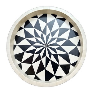 High Quality Modern Style Resin Crafts Tray Rounded Wood Bamboo Marble Inlay for Home Hotel Restaurant Bone Inlay Serving Tray - Product Image 1