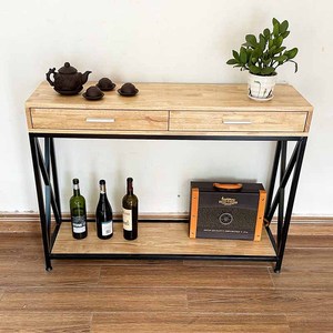 XAPO CST048 <b>Console</b> <b>Table</b> Rustic Industrial Design with Iron Frame and Mirrored Wood Top <b>for</b> <b>Entry</b> Villa or Hotel - Product Image 3
