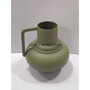 Jarrón de metal verde oliva de excelente calidad con cuerpo redondo y mango resistente, perfecto para decoración elegante del hogar y exhibiciones florales - Product Image 2
